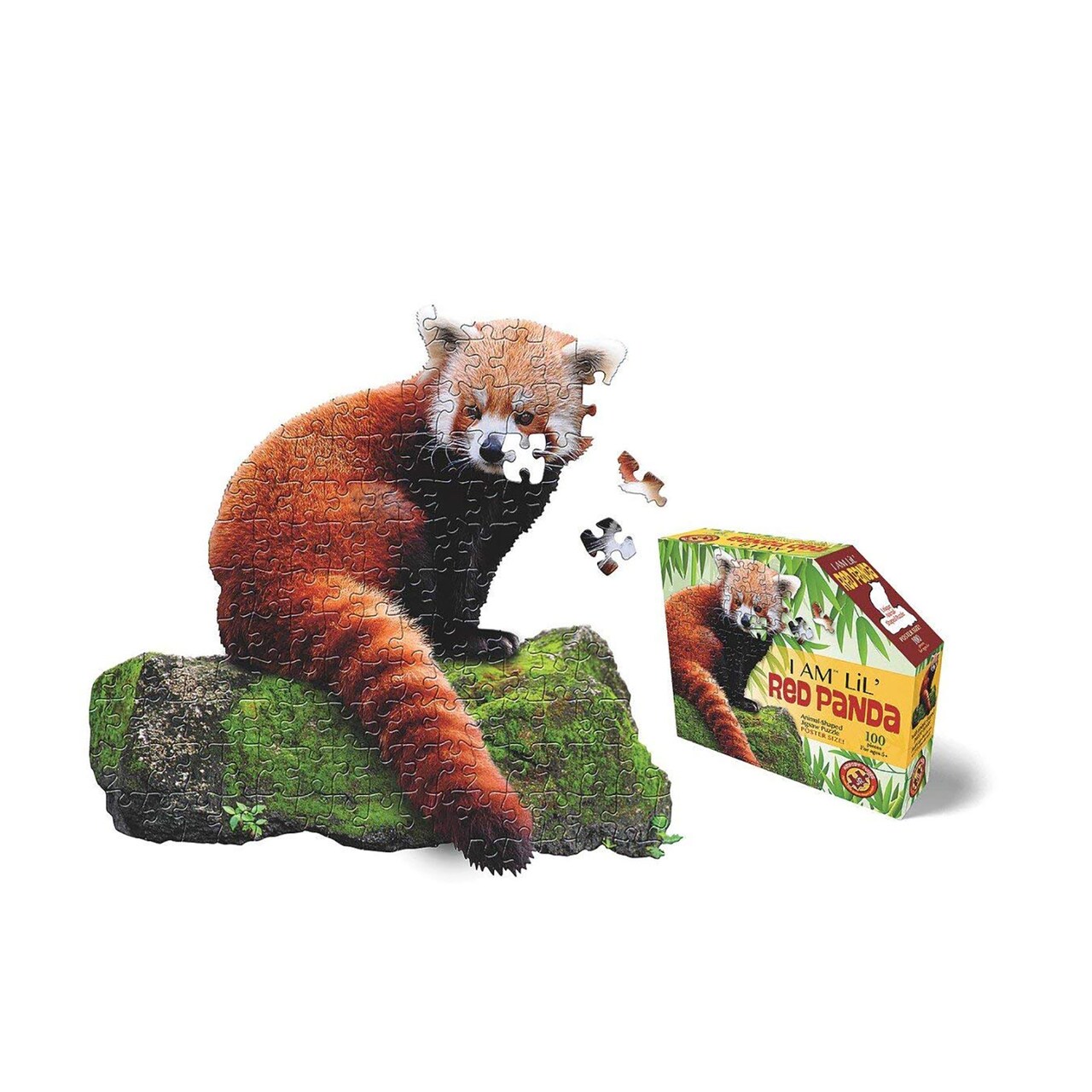 Madd Capp LiL' RED PANDA 100 Piece Jigsaw Puzzle For Ages 5+ - 4005 - Unique Animal-Shaped Border, Poster Size when completed, Oversized Pieces For Easy Handling, Includes Educational Fun Facts